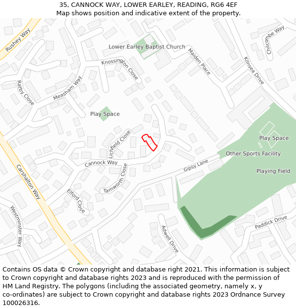 35, CANNOCK WAY, LOWER EARLEY, READING, RG6 4EF: Location map and indicative extent of plot