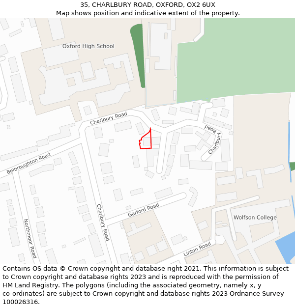 35, CHARLBURY ROAD, OXFORD, OX2 6UX: Location map and indicative extent of plot