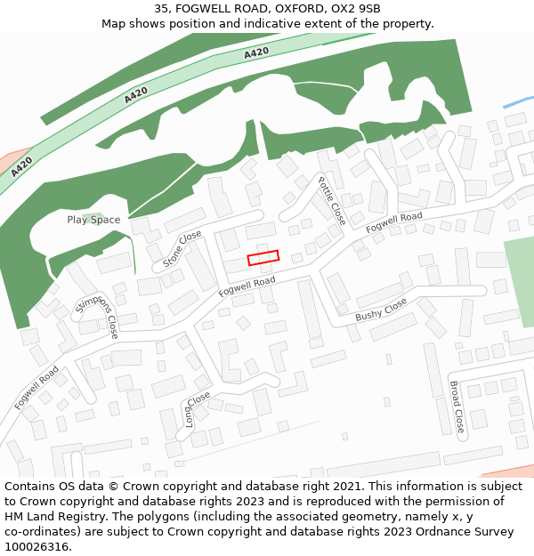 35, FOGWELL ROAD, OXFORD, OX2 9SB: Location map and indicative extent of plot