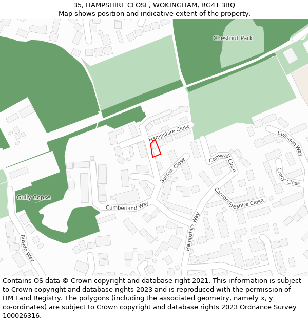 35, HAMPSHIRE CLOSE, WOKINGHAM, RG41 3BQ: Location map and indicative extent of plot