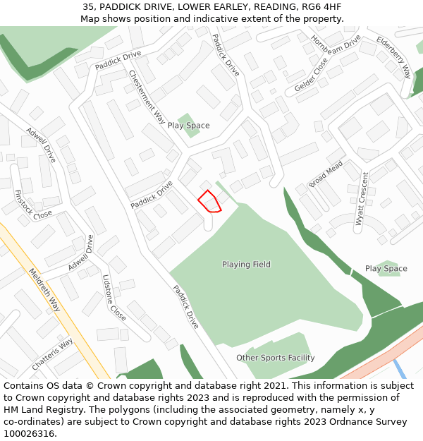 35, PADDICK DRIVE, LOWER EARLEY, READING, RG6 4HF: Location map and indicative extent of plot