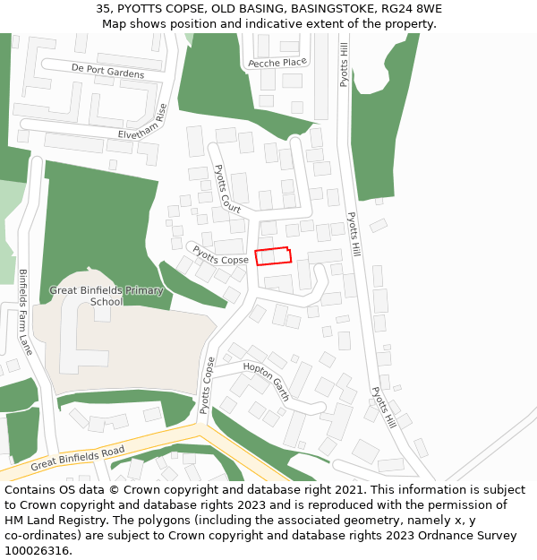 35, PYOTTS COPSE, OLD BASING, BASINGSTOKE, RG24 8WE: Location map and indicative extent of plot