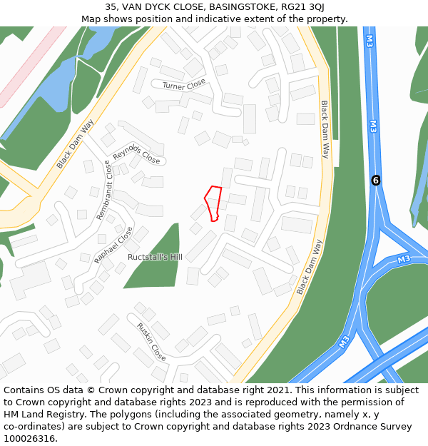 35, VAN DYCK CLOSE, BASINGSTOKE, RG21 3QJ: Location map and indicative extent of plot