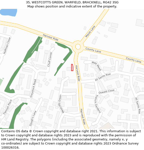 35, WESTCOTTS GREEN, WARFIELD, BRACKNELL, RG42 3SG: Location map and indicative extent of plot