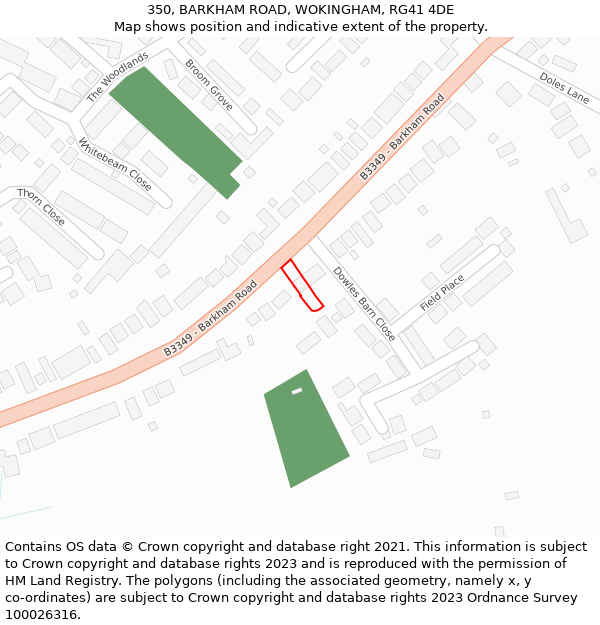 350, BARKHAM ROAD, WOKINGHAM, RG41 4DE: Location map and indicative extent of plot