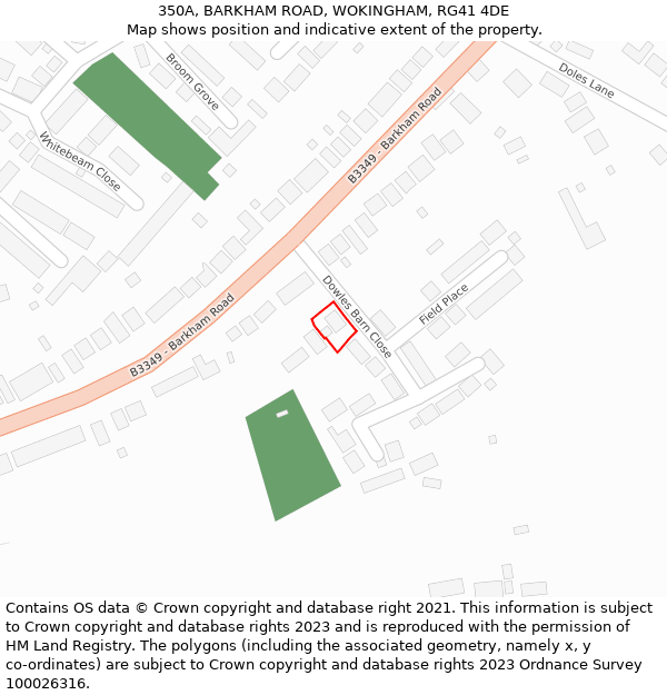 350A, BARKHAM ROAD, WOKINGHAM, RG41 4DE: Location map and indicative extent of plot
