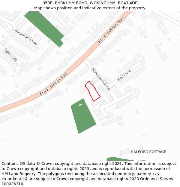 350B, BARKHAM ROAD, WOKINGHAM, RG41 4DE: Location map and indicative extent of plot