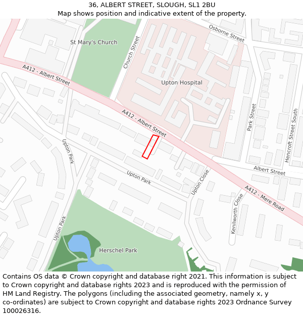 36, ALBERT STREET, SLOUGH, SL1 2BU: Location map and indicative extent of plot