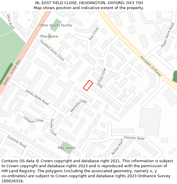 36, EAST FIELD CLOSE, HEADINGTON, OXFORD, OX3 7SH: Location map and indicative extent of plot
