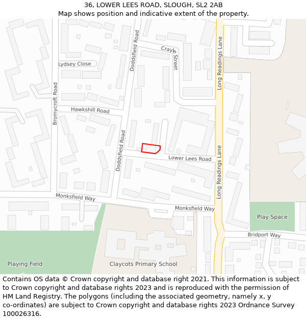 36, LOWER LEES ROAD, SLOUGH, SL2 2AB: Location map and indicative extent of plot