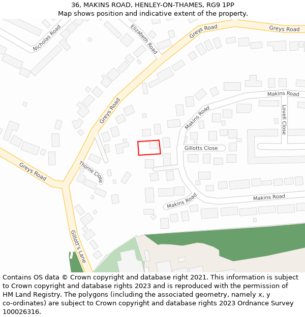 36, MAKINS ROAD, HENLEY-ON-THAMES, RG9 1PP: Location map and indicative extent of plot