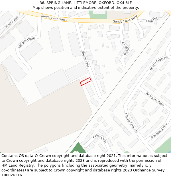 36, SPRING LANE, LITTLEMORE, OXFORD, OX4 6LF: Location map and indicative extent of plot