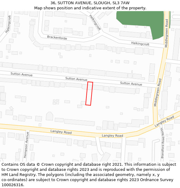 36, SUTTON AVENUE, SLOUGH, SL3 7AW: Location map and indicative extent of plot