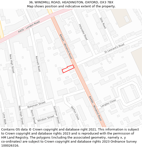 36, WINDMILL ROAD, HEADINGTON, OXFORD, OX3 7BX: Location map and indicative extent of plot