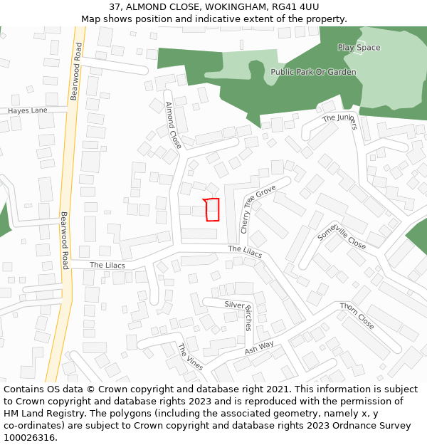 37, ALMOND CLOSE, WOKINGHAM, RG41 4UU: Location map and indicative extent of plot