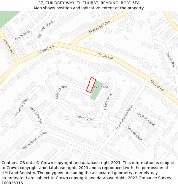 37, CHILDREY WAY, TILEHURST, READING, RG31 5EA: Location map and indicative extent of plot