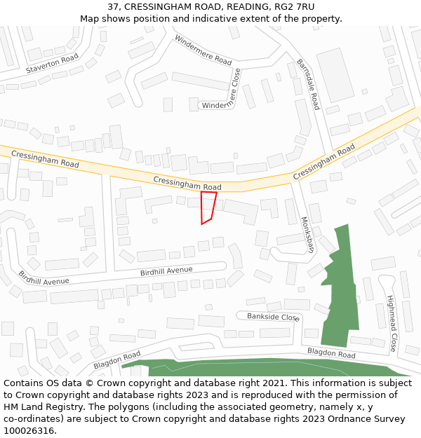 37, CRESSINGHAM ROAD, READING, RG2 7RU: Location map and indicative extent of plot