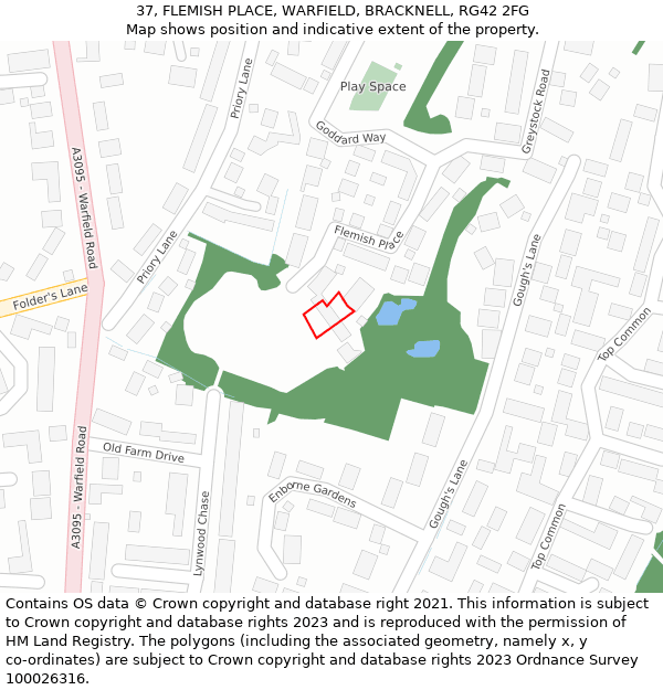 37, FLEMISH PLACE, WARFIELD, BRACKNELL, RG42 2FG: Location map and indicative extent of plot
