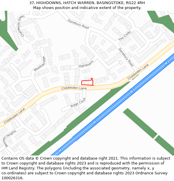 37, HIGHDOWNS, HATCH WARREN, BASINGSTOKE, RG22 4RH: Location map and indicative extent of plot