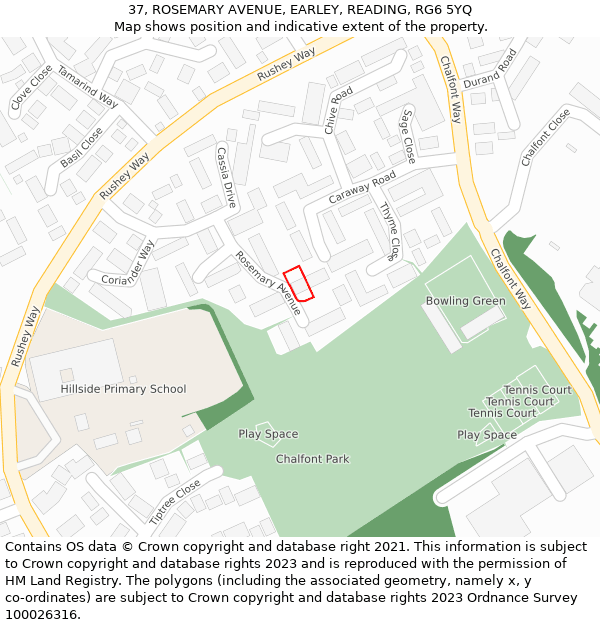 37, ROSEMARY AVENUE, EARLEY, READING, RG6 5YQ: Location map and indicative extent of plot