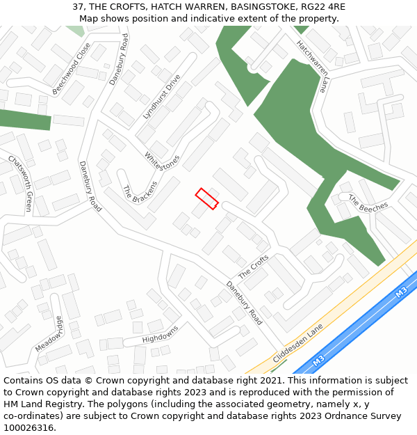 37, THE CROFTS, HATCH WARREN, BASINGSTOKE, RG22 4RE: Location map and indicative extent of plot