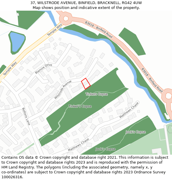 37, WILSTRODE AVENUE, BINFIELD, BRACKNELL, RG42 4UW: Location map and indicative extent of plot