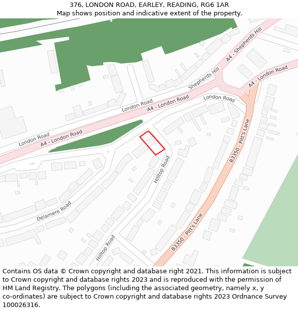 376, LONDON ROAD, EARLEY, READING, RG6 1AR: Location map and indicative extent of plot