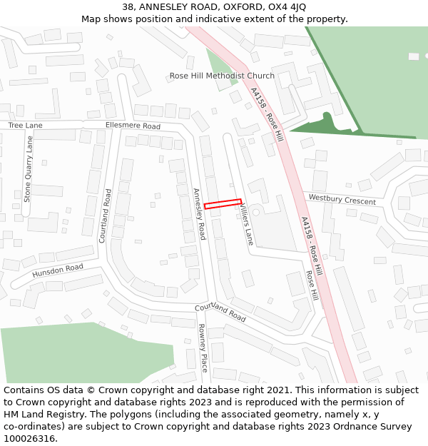 38, ANNESLEY ROAD, OXFORD, OX4 4JQ: Location map and indicative extent of plot