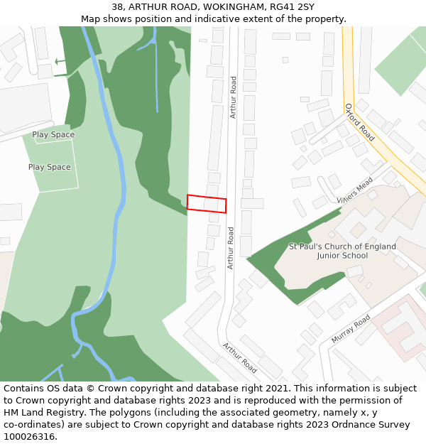 38, ARTHUR ROAD, WOKINGHAM, RG41 2SY: Location map and indicative extent of plot