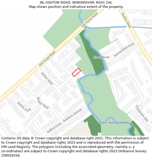 38, ASHTON ROAD, WOKINGHAM, RG41 1HL: Location map and indicative extent of plot