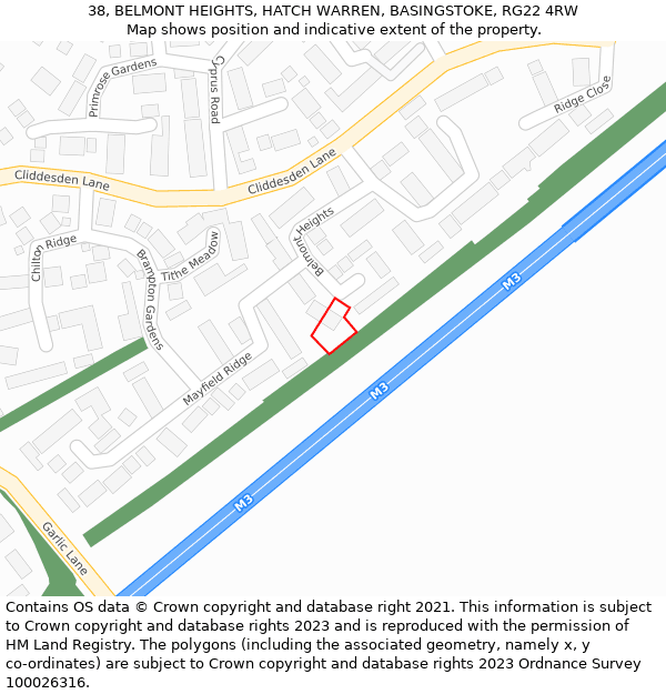 38, BELMONT HEIGHTS, HATCH WARREN, BASINGSTOKE, RG22 4RW: Location map and indicative extent of plot