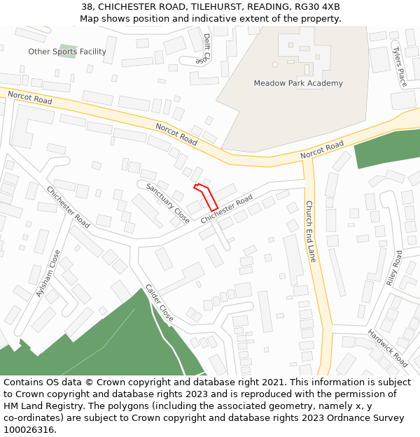 38, CHICHESTER ROAD, TILEHURST, READING, RG30 4XB: Location map and indicative extent of plot