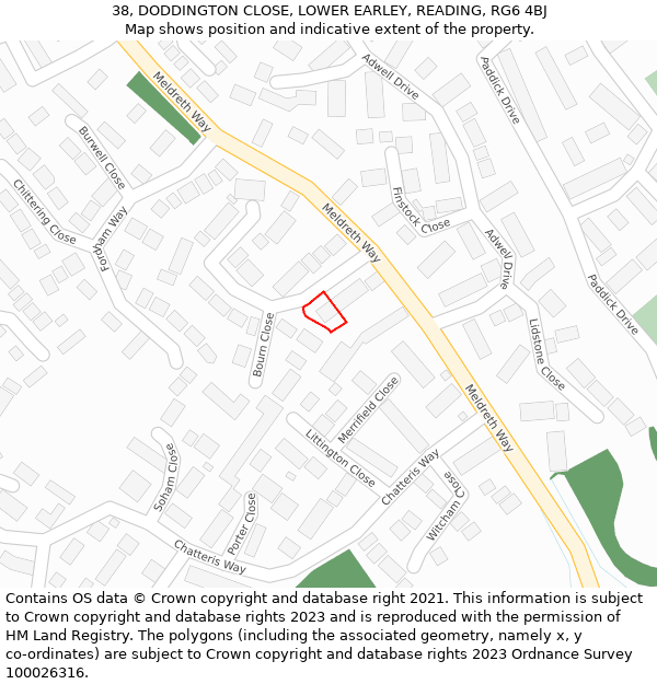 38, DODDINGTON CLOSE, LOWER EARLEY, READING, RG6 4BJ: Location map and indicative extent of plot