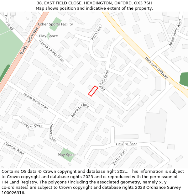 38, EAST FIELD CLOSE, HEADINGTON, OXFORD, OX3 7SH: Location map and indicative extent of plot