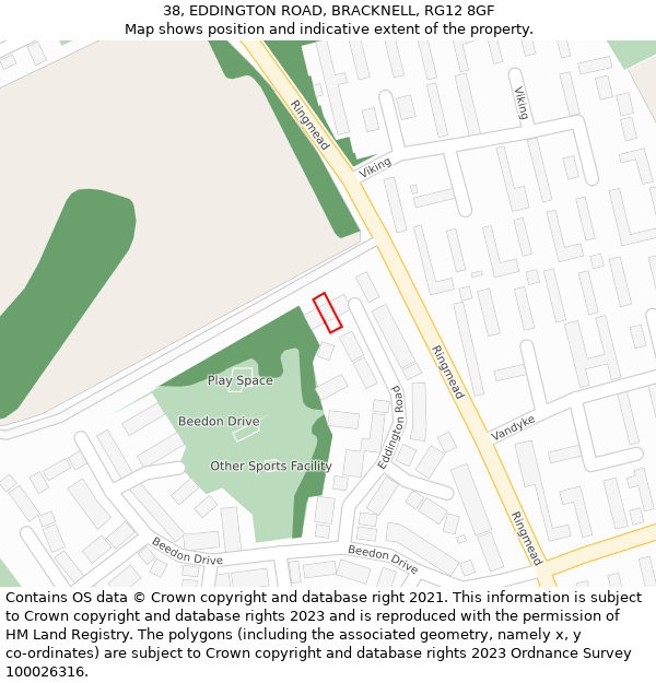 38, EDDINGTON ROAD, BRACKNELL, RG12 8GF: Location map and indicative extent of plot