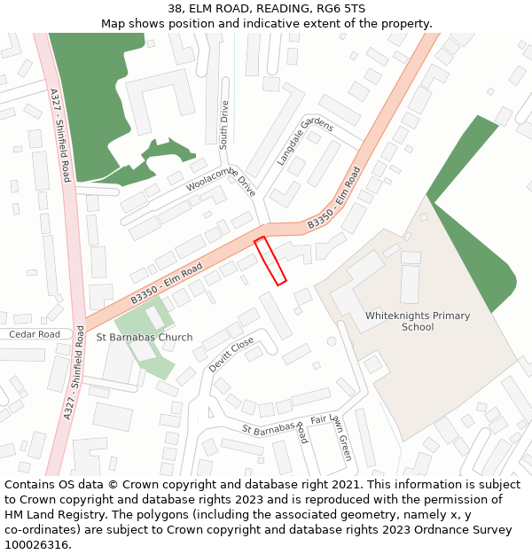 38, ELM ROAD, READING, RG6 5TS: Location map and indicative extent of plot