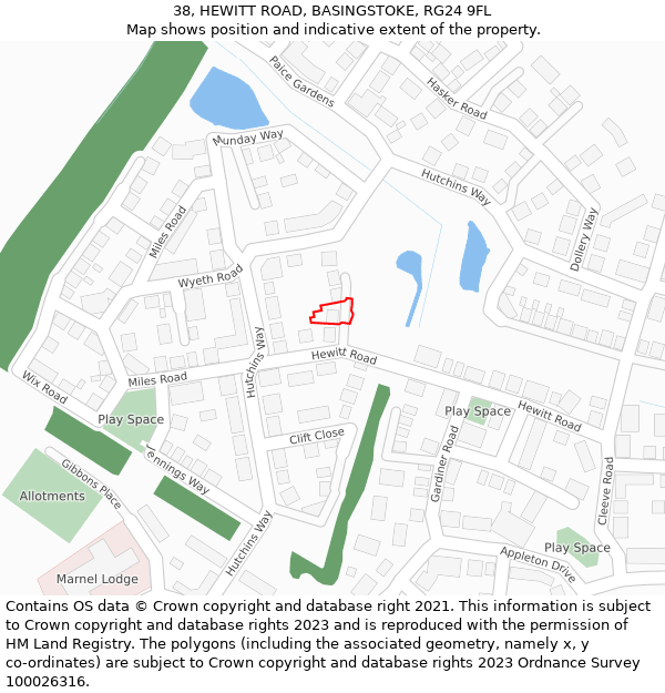 38, HEWITT ROAD, BASINGSTOKE, RG24 9FL: Location map and indicative extent of plot