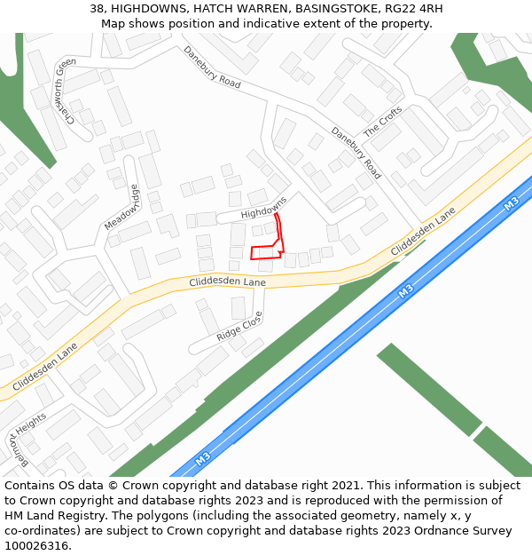 38, HIGHDOWNS, HATCH WARREN, BASINGSTOKE, RG22 4RH: Location map and indicative extent of plot