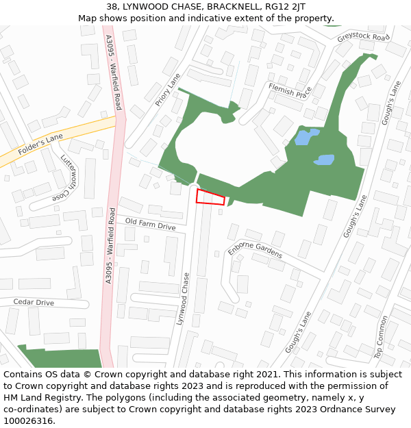 38, LYNWOOD CHASE, BRACKNELL, RG12 2JT: Location map and indicative extent of plot