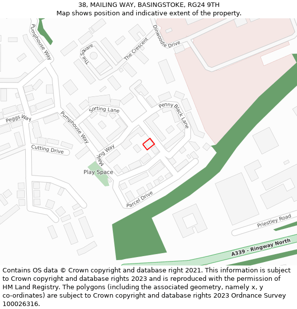 38, MAILING WAY, BASINGSTOKE, RG24 9TH: Location map and indicative extent of plot