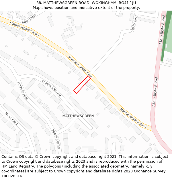 38, MATTHEWSGREEN ROAD, WOKINGHAM, RG41 1JU: Location map and indicative extent of plot