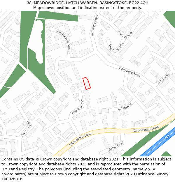 38, MEADOWRIDGE, HATCH WARREN, BASINGSTOKE, RG22 4QH: Location map and indicative extent of plot