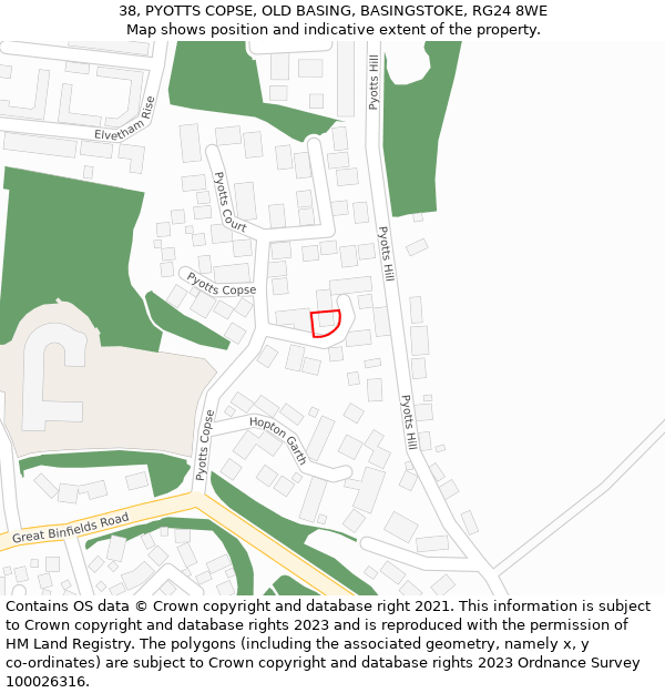 38, PYOTTS COPSE, OLD BASING, BASINGSTOKE, RG24 8WE: Location map and indicative extent of plot