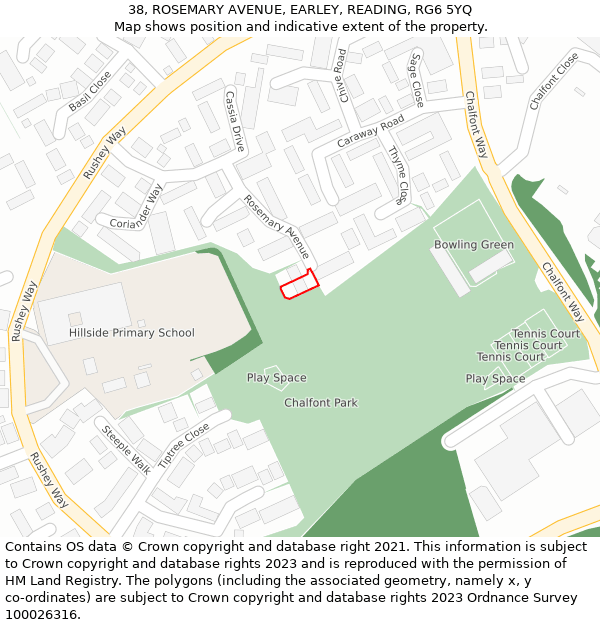 38, ROSEMARY AVENUE, EARLEY, READING, RG6 5YQ: Location map and indicative extent of plot