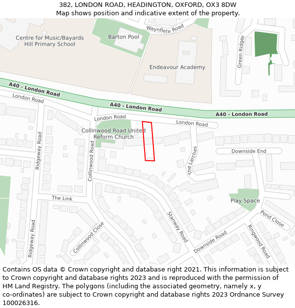 382, LONDON ROAD, HEADINGTON, OXFORD, OX3 8DW: Location map and indicative extent of plot