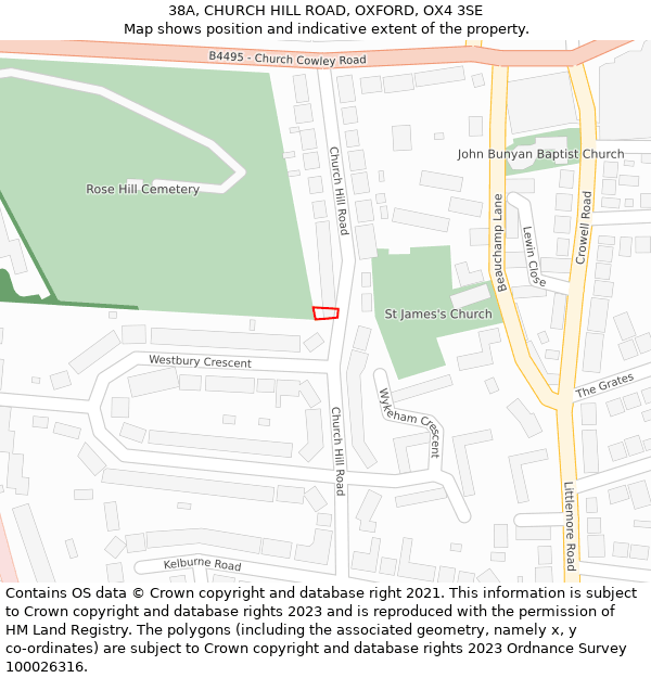 38A, CHURCH HILL ROAD, OXFORD, OX4 3SE: Location map and indicative extent of plot