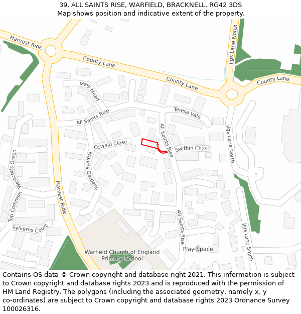 39, ALL SAINTS RISE, WARFIELD, BRACKNELL, RG42 3DS: Location map and indicative extent of plot