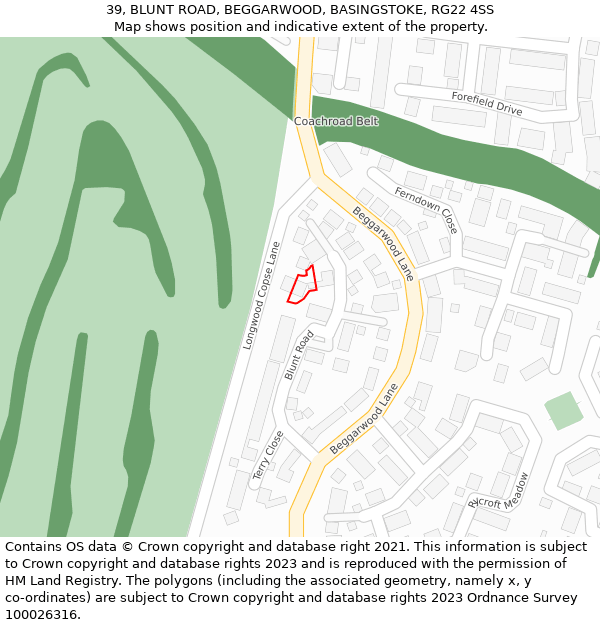 39, BLUNT ROAD, BEGGARWOOD, BASINGSTOKE, RG22 4SS: Location map and indicative extent of plot