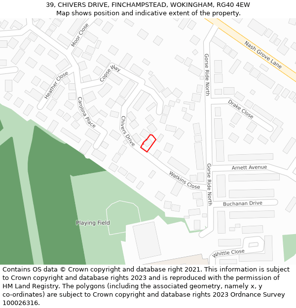 39, CHIVERS DRIVE, FINCHAMPSTEAD, WOKINGHAM, RG40 4EW: Location map and indicative extent of plot