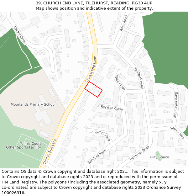 39, CHURCH END LANE, TILEHURST, READING, RG30 4UP: Location map and indicative extent of plot